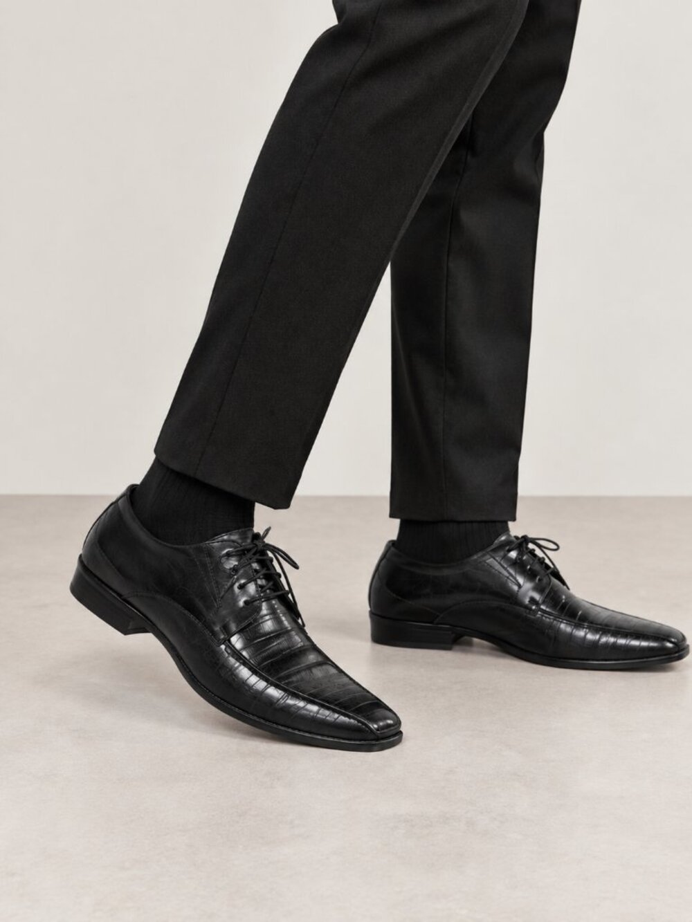 Steve Madden Black Dress Shoes Men’s Size 8 Lace Up Textured Leather Square Toe